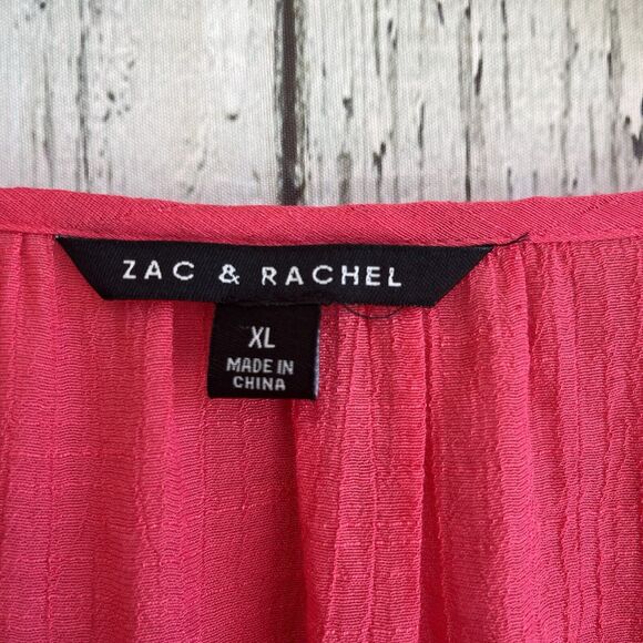 Zac & Rachel Womens Hot Pink Boho Peasant Top Size XL Beaded Smocked Puff Sleeve - Picture 9 of 14